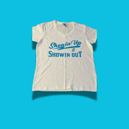 White and Carolina Blue Showin Up & Showin out V-neck