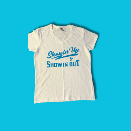 White and Carolina Blue Showin Up & Showin out V-neck