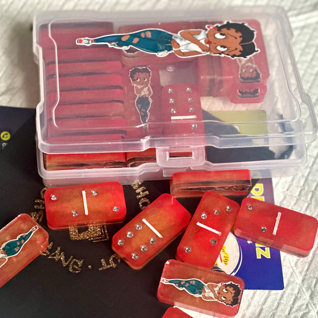 Custom Black Betty Boop Domin set with rhinestones as the dots very unique custom product. A MUST HAVE COLLECTORS ITEM