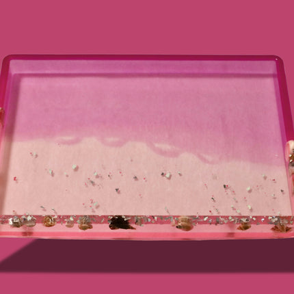 Custom Ombré Pink Ocean Trey with Shells | 10x7 Handmade Resin Tray | Coastal Décor & Gift