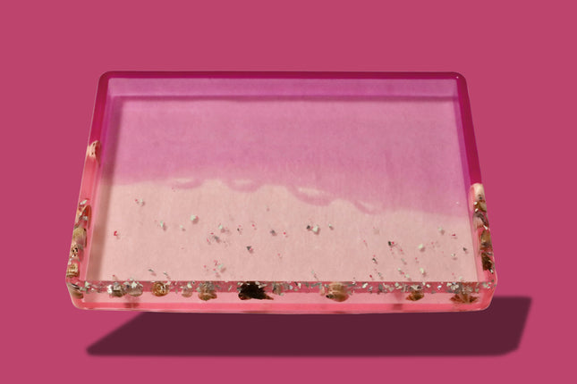 Custom Ombré Pink Ocean Trey with Shells | 10x7 Handmade Resin Tray | Coastal Décor & Gift