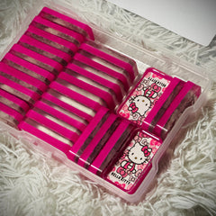 Open Box with Pink and Clear Hello Kitty Domino Set with White Dots
