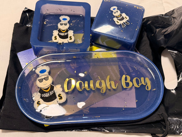 custom Dough Boy trey set with ashtray and matching canister