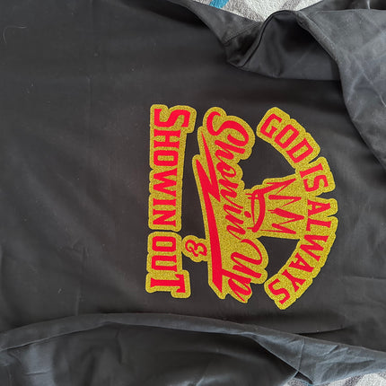 Black,Red and Gold God Is always Showin Out Crewnecks