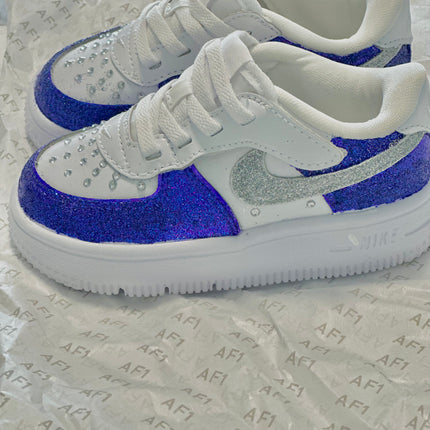Personalized kids shoes with custom and vibrant royal purple color, with Rhinestones stylish everyday wear