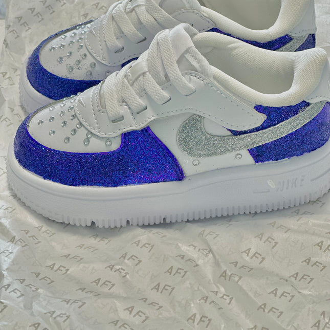 Personalized kids shoes with custom and vibrant royal purple color, with Rhinestones stylish everyday wear