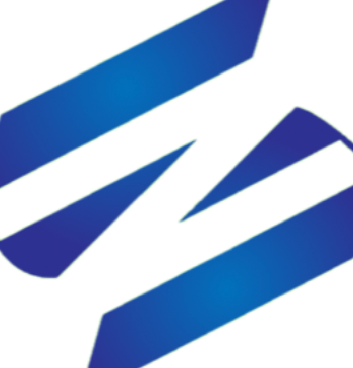 Blue and white logo on a white background
